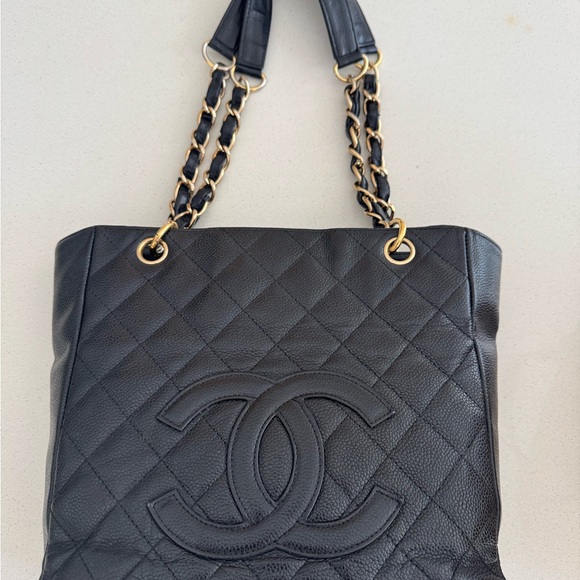 CHANEL Handbags - Vintage CHANEL mini tote black caviar leather with gold hardware